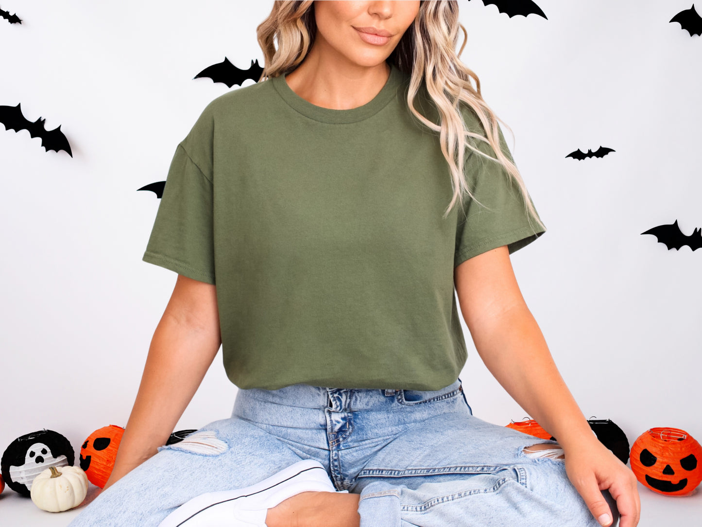 Gildan 6400/5000 military green Halloween T shirt mockup